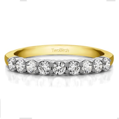 0.5 Carat Double Shared Prong Thin Wedding Band in Two Tone Gold