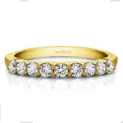 0.5 Carat Double Shared Prong Thin Wedding Band in Yellow Gold