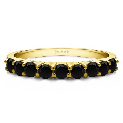 0.75 Carat Black Double Shared Prong Thin Wedding Band in Yellow Gold