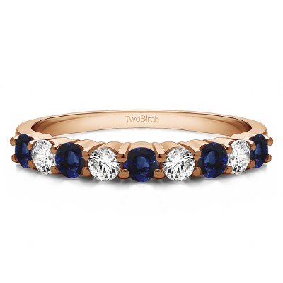 0.75 Carat Sapphire and Diamond Double Shared Prong Thin Wedding Band in Rose Gold
