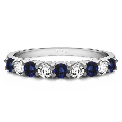 0.75 Carat Sapphire and Diamond Double Shared Prong Thin Wedding Band