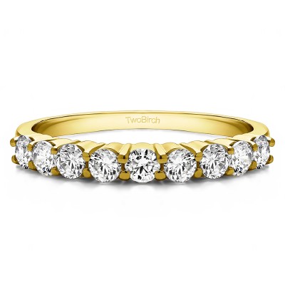 0.75 Carat Double Shared Prong Thin Wedding Band in Yellow Gold