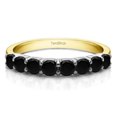 0.98 Carat Black Double Shared Prong Thin Wedding Band in Two Tone Gold