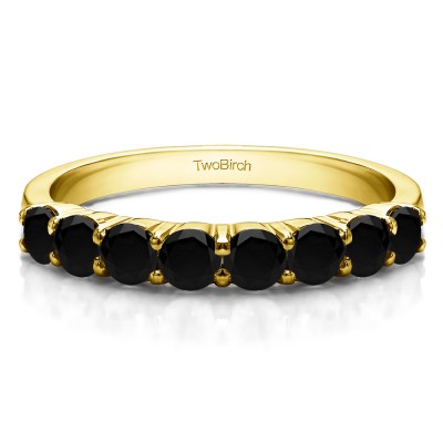 0.98 Carat Black Double Shared Prong Thin Wedding Band in Yellow Gold