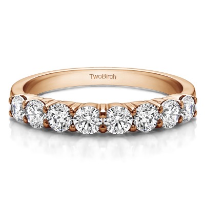 0.98 Carat Double Shared Prong Thin Wedding Band in Rose Gold