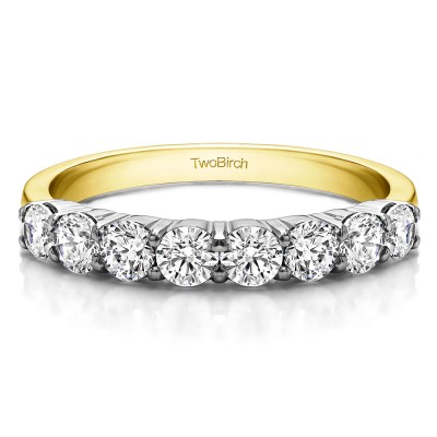 0.98 Carat Double Shared Prong Thin Wedding Band in Two Tone Gold