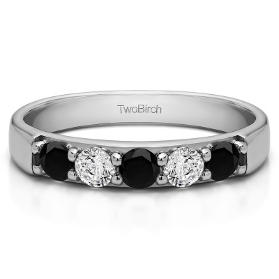 0.5 Carat Black and White Five Stone Pave Set Anniversary Band