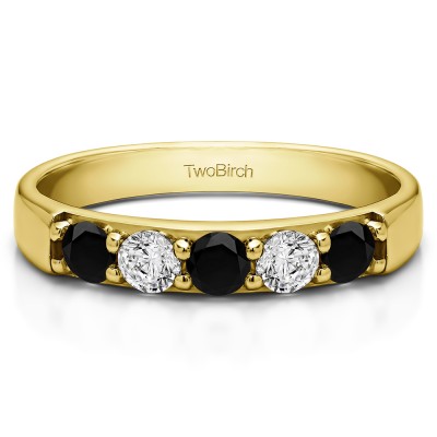 0.5 Carat Black and White Five Stone Pave Set Anniversary Band in Yellow Gold