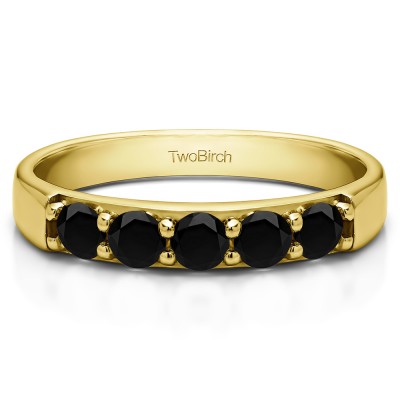 0.5 Carat Black Five Stone Pave Set Anniversary Band in Yellow Gold