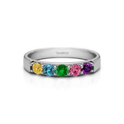 Genuine Birthstone Five Stone Pave Set Anniversary Band(0.5 Carat)