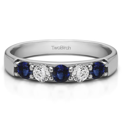 0.5 Carat Sapphire and Diamond Five Stone Pave Set Anniversary Band