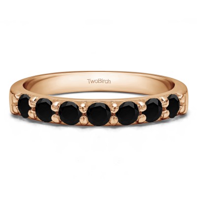 0.49 Carat Black Seven Stone Common Prong Wedding Ring in Rose Gold