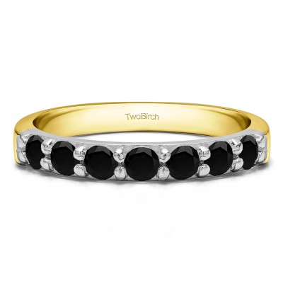 0.49 Carat Black Seven Stone Common Prong Wedding Ring in Two Tone Gold