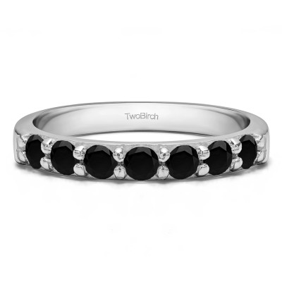 0.75 Carat Black Seven Stone Common Prong Wedding Ring