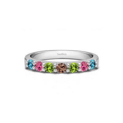 Genuine Birthstone Seven Stone Common Prong Wedding Ring (0.49 Carats)