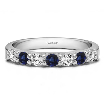 0.98 Carat Sapphire and Diamond Seven Stone Common Prong Wedding Ring