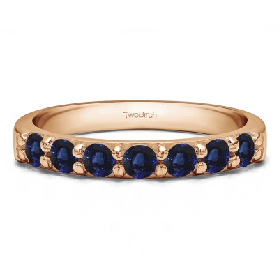 0.49 Carat Sapphire Seven Stone Common Prong Wedding Ring in Rose Gold