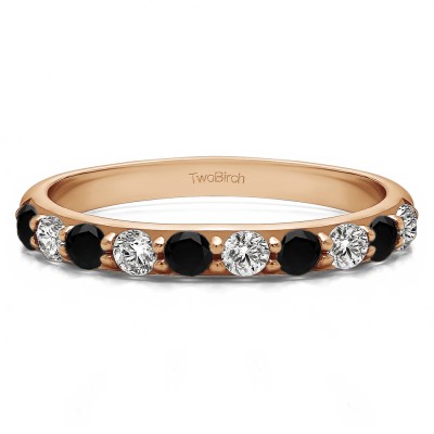 0.5 Carat Black and White 10 Stone Delicate Prong Set Wedding Band  in Rose Gold