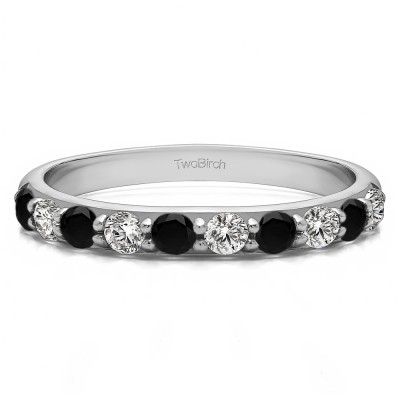 0.5 Carat Black and White 10 Stone Delicate Prong Set Wedding Band