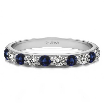 0.75 Carat Sapphire and Diamond 10 Stone Delicate Prong Set Wedding Band