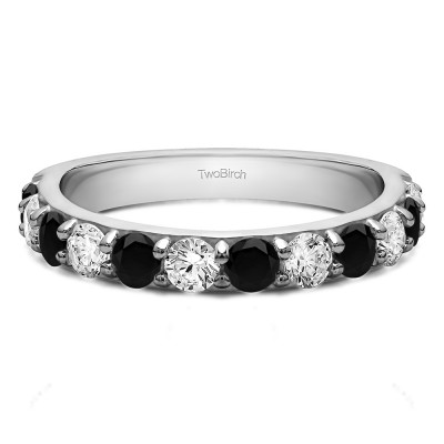 0.48 Carat Black and White Twelve Stone Round Pave Set Wedding Band
