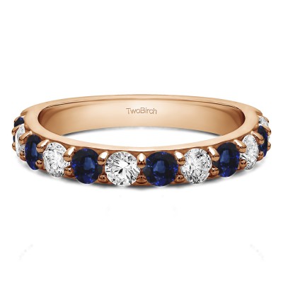 0.48 Carat Sapphire and Diamond Twelve Stone Round Pave Set Wedding Band  in Rose Gold