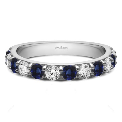 0.48 Carat Sapphire and Diamond Twelve Stone Round Pave Set Wedding Band