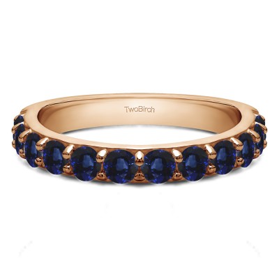 0.48 Carat Sapphire Twelve Stone Round Pave Set Wedding Band  in Rose Gold