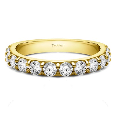 1 Carat Twelve Stone Round Pave Set Wedding Band  in Yellow Gold