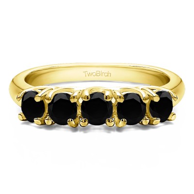 0.5 Carat Black Five Stone Trellis Set Wedding Ring in Yellow Gold