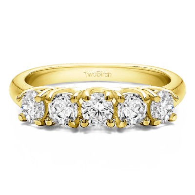 0.5 Carat Five Stone Trellis Set Wedding Ring in Yellow Gold