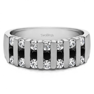 0.26 Carat Black and White Three Row Bar Set Wedding Ring