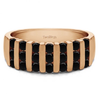 0.26 Carat Black Three Row Bar Set Wedding Ring in Rose Gold