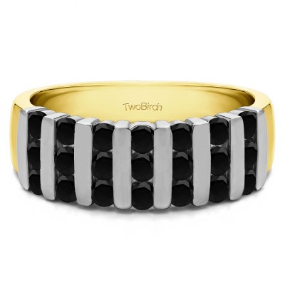 0.26 Carat Black Three Row Bar Set Wedding Ring in Two Tone Gold