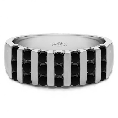 0.26 Carat Black Three Row Bar Set Wedding Ring