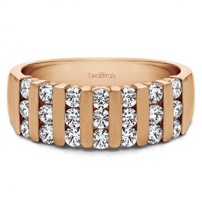 0.26 Carat Three Row Bar Set Wedding Ring in Rose Gold
