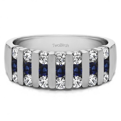 0.26 Carat Sapphire and Diamond Three Row Bar Set Wedding Ring