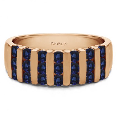 0.26 Carat Sapphire Three Row Bar Set Wedding Ring in Rose Gold