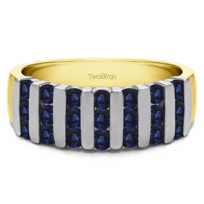 0.26 Carat Sapphire Three Row Bar Set Wedding Ring in Two Tone Gold