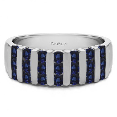 0.26 Carat Sapphire Three Row Bar Set Wedding Ring