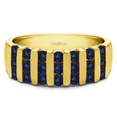 0.26 Carat Sapphire Three Row Bar Set Wedding Ring in Yellow Gold