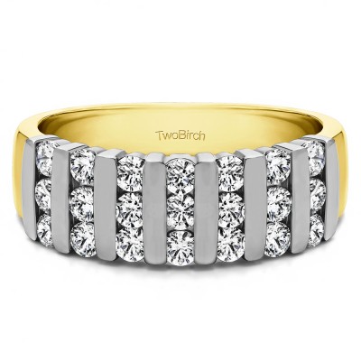 0.26 Carat Three Row Bar Set Wedding Ring in Two Tone Gold