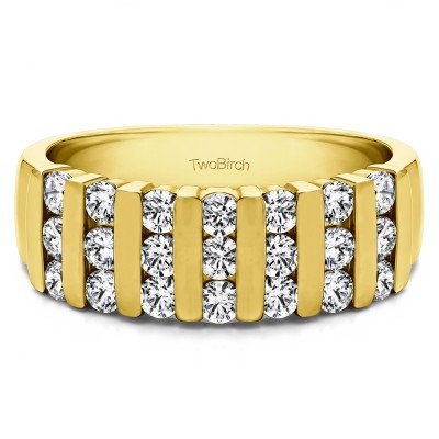 0.26 Carat Three Row Bar Set Wedding Ring in Yellow Gold