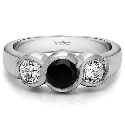 0.75 Carat Black and White Three Stone Bypass Bezel Set Wedding Band