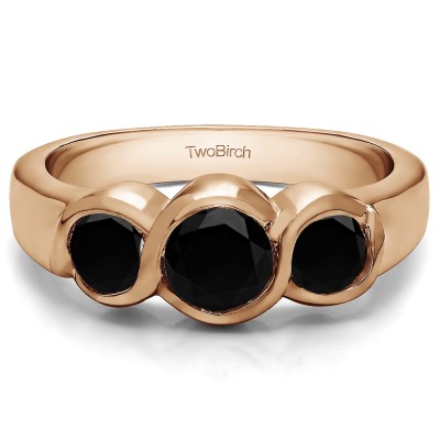 0.75 Carat Black Three Stone Bypass Bezel Set Wedding Band  in Rose Gold