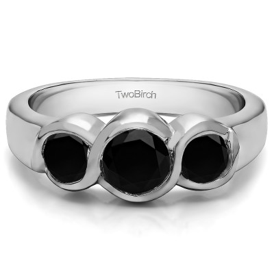 0.75 Carat Black Three Stone Bypass Bezel Set Wedding Band