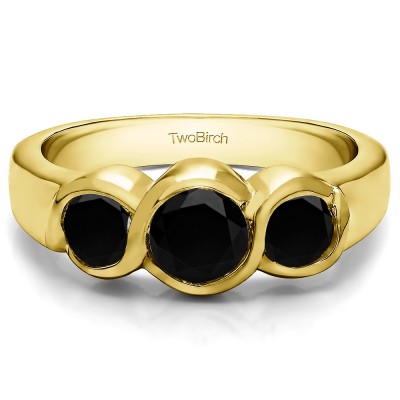 0.75 Carat Black Three Stone Bypass Bezel Set Wedding Band  in Yellow Gold