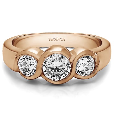 1 Carat Three Stone Bypass Bezel Set Wedding Band  in Rose Gold
