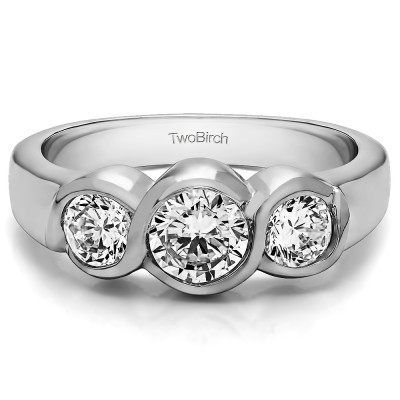 0.75 Carat Three Stone Bypass Bezel Set Wedding Band