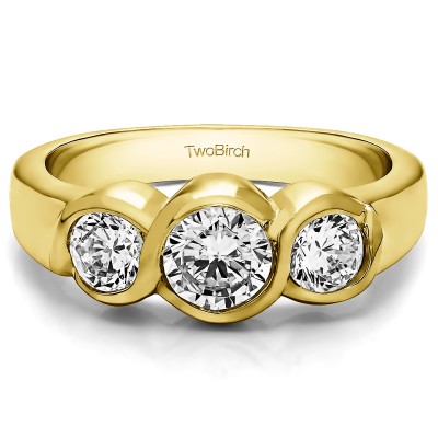 1 Carat Three Stone Bypass Bezel Set Wedding Band  in Yellow Gold